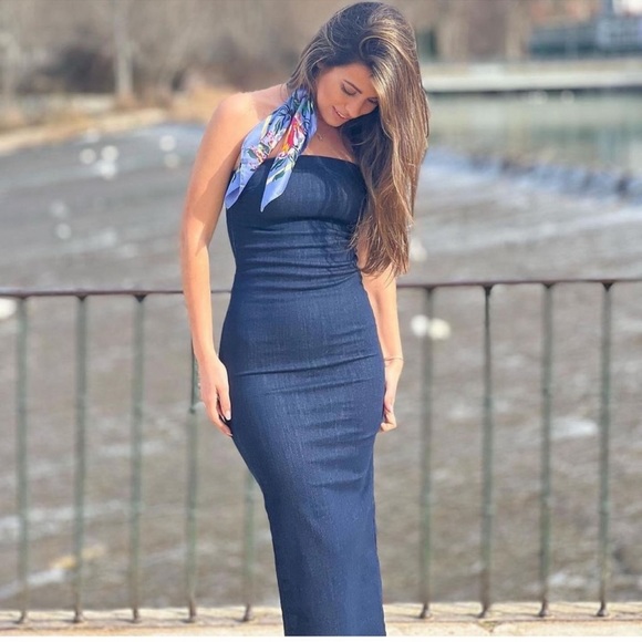 green emerald velvet dress ZARA. Strapless denim dress. TM  Hibuy market